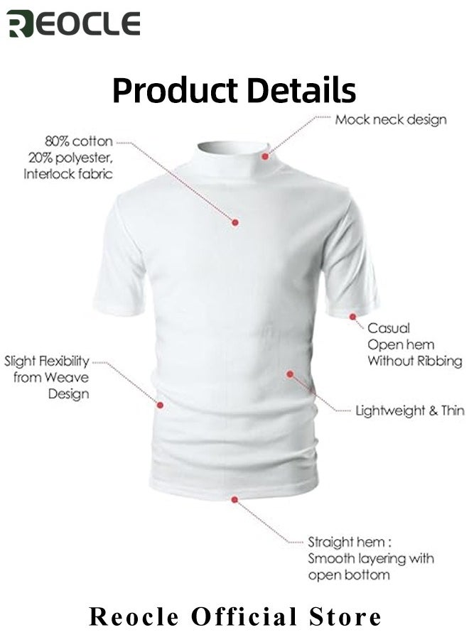 REOCLE Men's T Shirt with High Neck Basic Designed Undershirt Slim Fit Top Casual Turtleneck T-Shirt Short Sleeve Summer Basic Tops  - Image 4