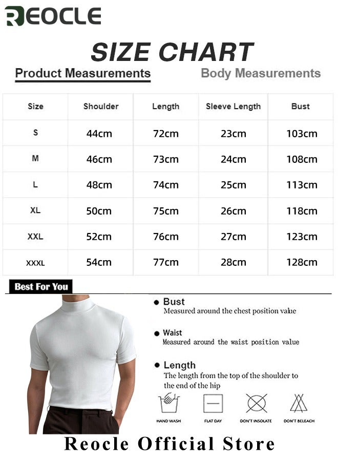 Men's T Shirt with High Neck Basic Designed Undershirt Slim Fit Top Casual Turtleneck T-Shirt Short Sleeve Summer Basic Tops