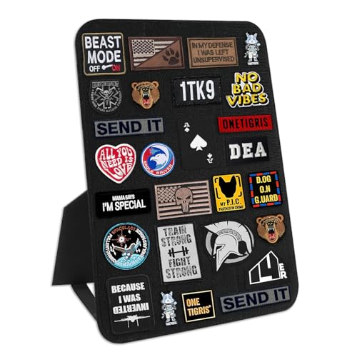 Esmorah Military Patch Display Board Black Stand Holder Patch Display Organizer for Flag 14 X 11 Inches Patch Tactical Panel Collection with Loop Surface for Hook - Image 1