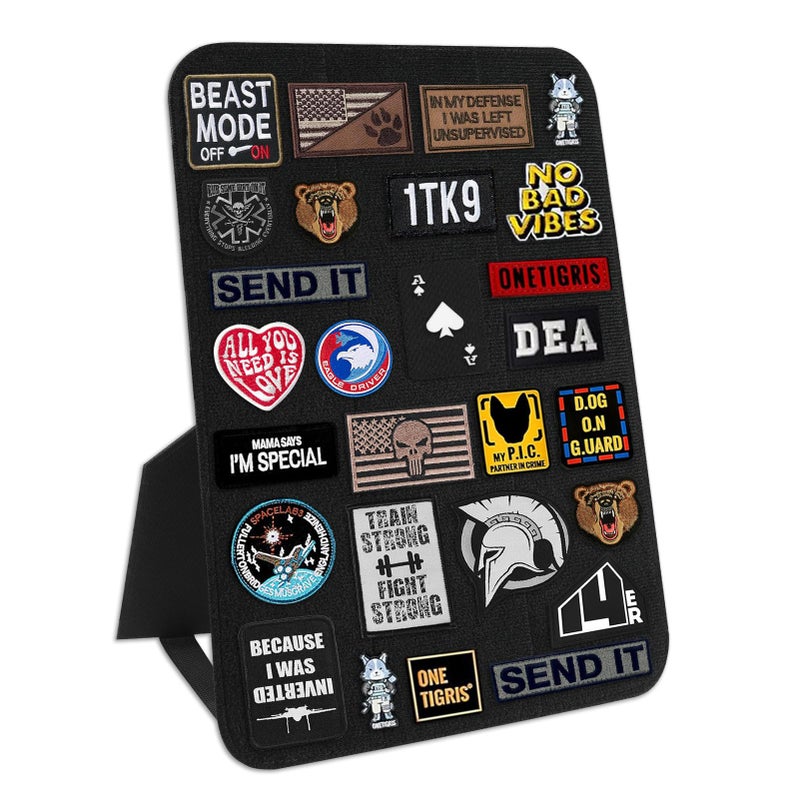 Esmorah Military Patch Display Board Black Stand Holder Patch Display Organizer for Flag 14 X 11 Inches Patch Tactical Panel Collection with Loop Surface for Hook - Image 2