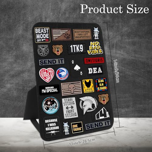Esmorah Military Patch Display Board Black Stand Holder Patch Display Organizer for Flag 14 X 11 Inches Patch Tactical Panel Collection with Loop Surface for Hook - Image 3