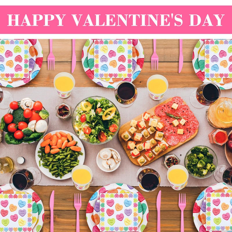 Layhit 350 Pcs Valentine's Day Tableware Sets Conversation Heart Paper Plates Valentines Plates Napkins Cups Disposable Colorful Heart Candy Dinnerware for Valentine Weddings Birthday, Serve 50 - Image 5