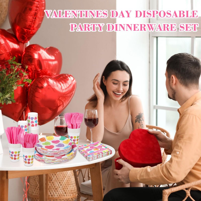 Layhit 350 Pcs Valentine's Day Tableware Sets Conversation Heart Paper Plates Valentines Plates Napkins Cups Disposable Colorful Heart Candy Dinnerware for Valentine Weddings Birthday, Serve 50 - Image 4