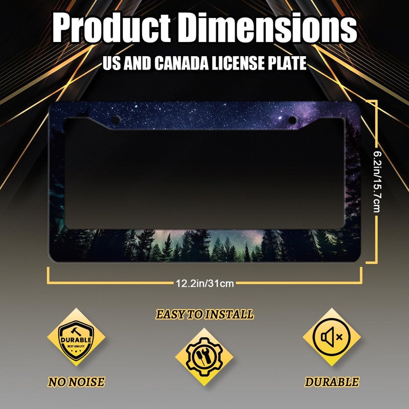 Galaxy Forest License Plate Frame Colorful Galaxy Moon Stars License Plate Personalise Stainless Steel Rust-Proof Auto Parts Funny License Plate Beautiful Decoration with Screws 12.3"x 6.3" - Image 2