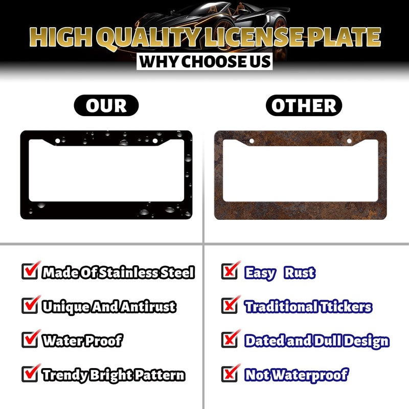Galaxy Forest License Plate Frame Colorful Galaxy Moon Stars License Plate Personalise Stainless Steel Rust-Proof Auto Parts Funny License Plate Beautiful Decoration with Screws 12.3"x 6.3" - Image 3