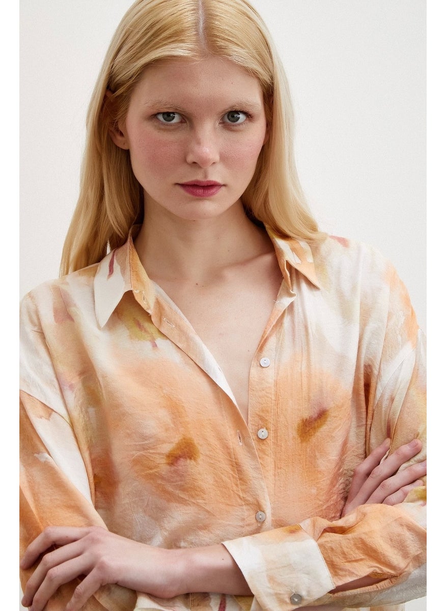 Never More Patterned Oversize Shirt Orange  - Image 5