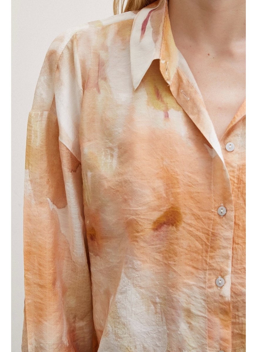 Never More Patterned Oversize Shirt Orange  - Image 3