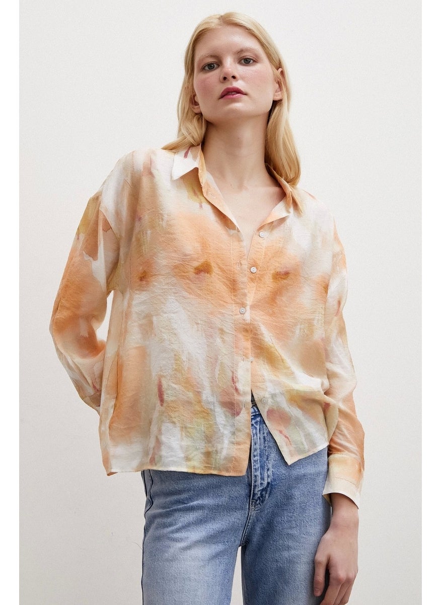 Never More Patterned Oversize Shirt Orange  - Image 1
