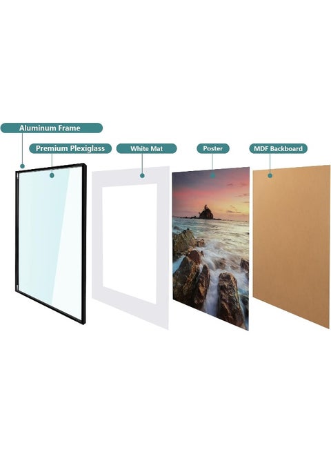 Poukroo  A2 Poster Frame, 16.5X23.5 Black Thin Aluminum Picture Frames With Polished Plexiglass