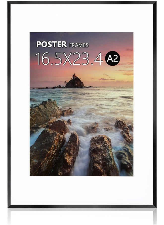 Poukroo  A2 Poster Frame, 16.5X23.5 Black Thin Aluminum Picture Frames With Polished Plexiglass