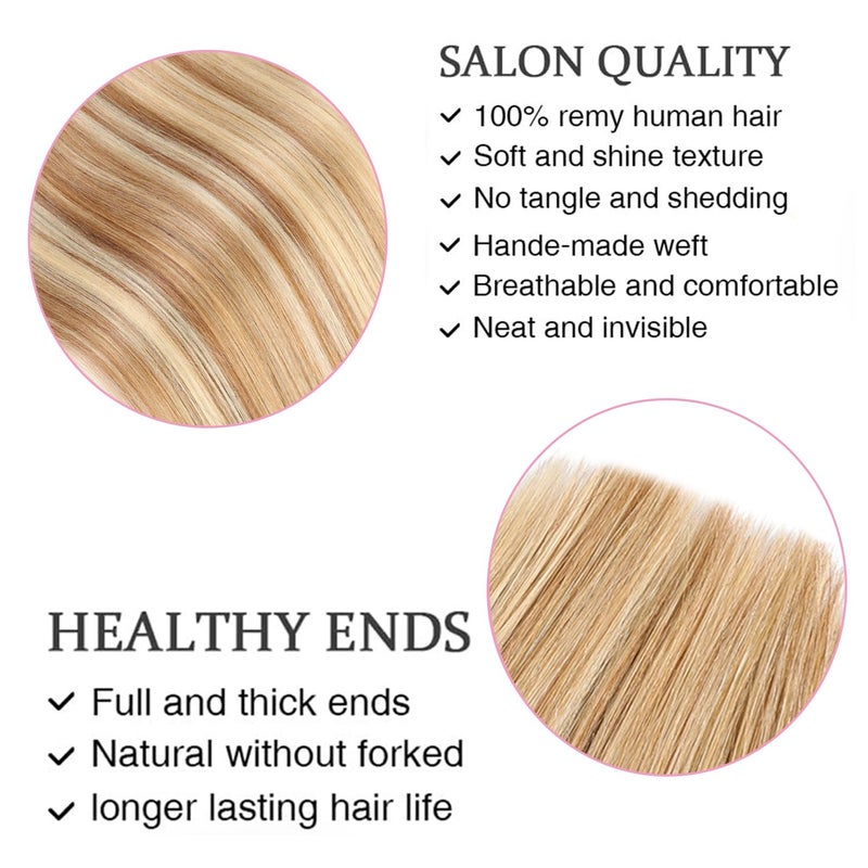 ORIGEN Clip in Hair Extensions Real Remy Human Hair Balayage Chocolate Brown to Caramel Blonde Mixed Brown Hair Extensions for Women 80g 7 Pcs 14 Inches - Image 2