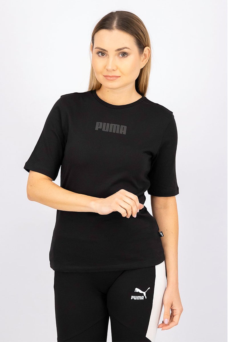 PUMA Women Regular Fit Brand Logo Training Tee, Black - Image 1