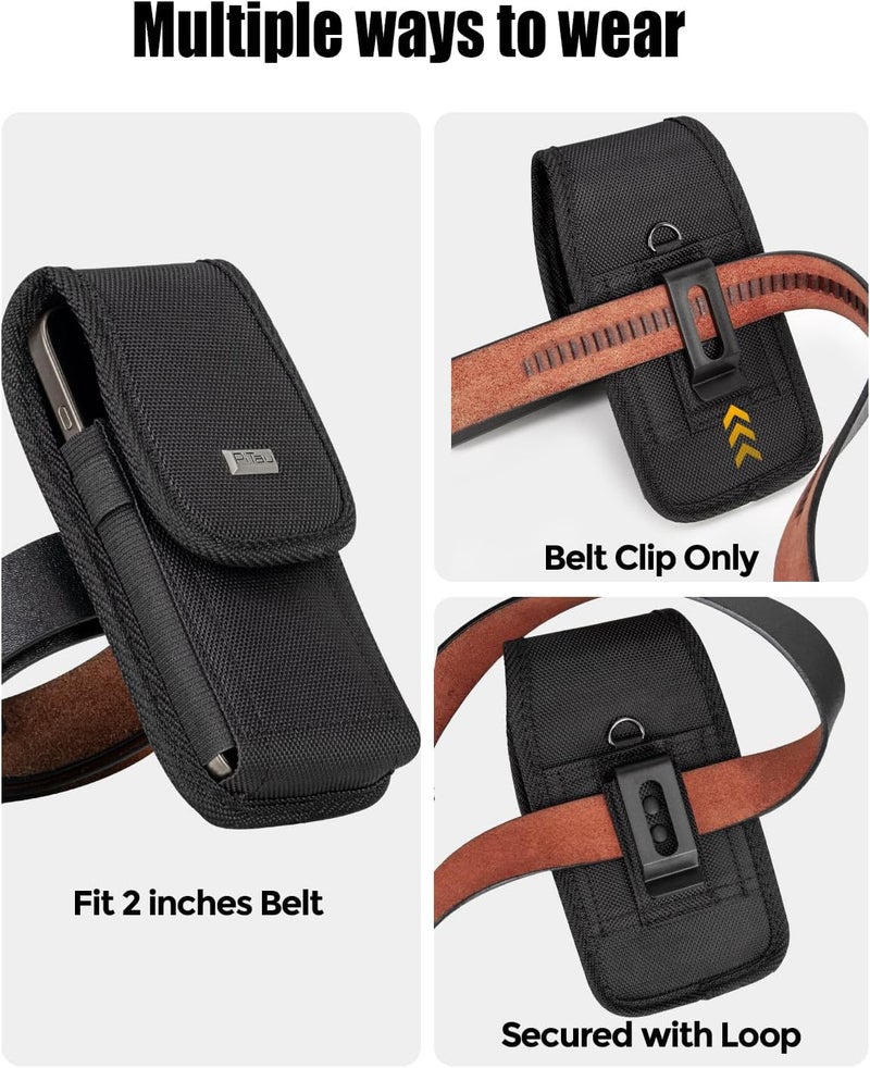 PiTau Case for Samsung Galaxy S25 S24 S23 S22 S21 S20 S10 S9 S8 A01 A10e S10e J7 J7v, Nylon Cell Phone Belt Holder Holster with Clip, Carrying Pouch Fits Phone with Case on, Black - Image 3
