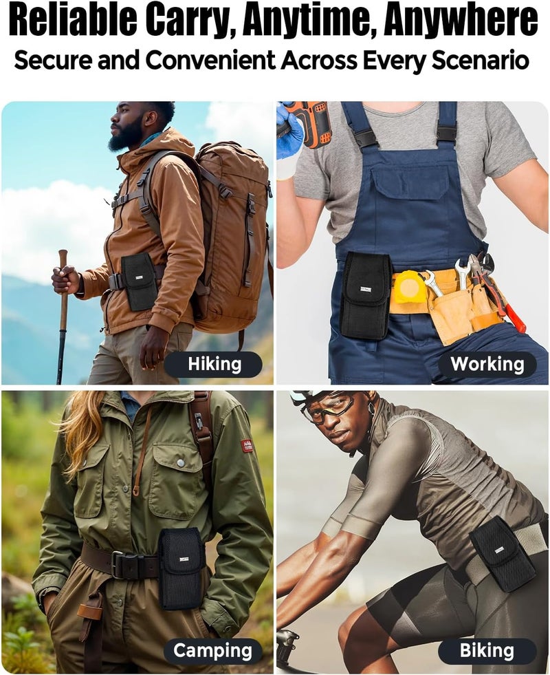 PiTau Case for Samsung Galaxy S25 S24 S23 S22 S21 S20 S10 S9 S8 A01 A10e S10e J7 J7v, Nylon Cell Phone Belt Holder Holster with Clip, Carrying Pouch Fits Phone with Case on, Black - Image 4