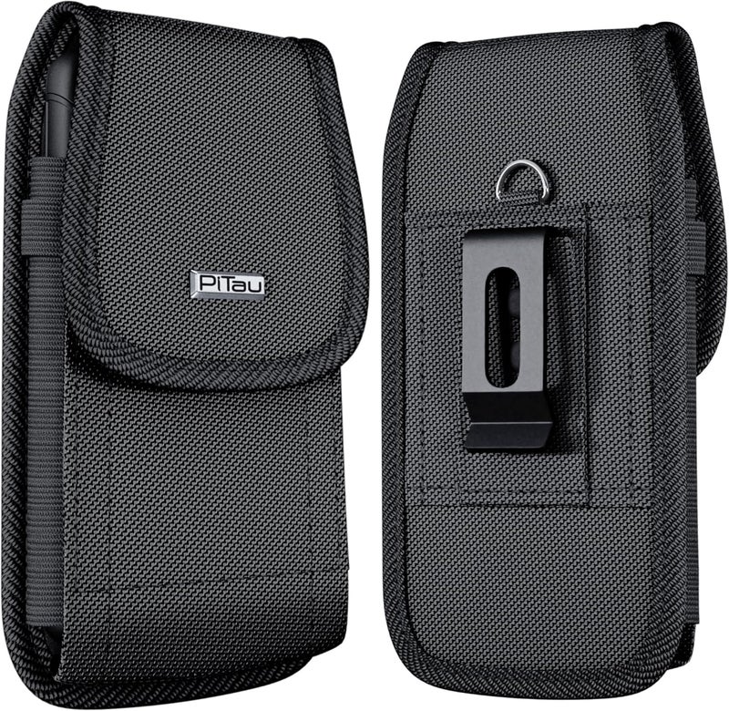 PiTau Case for Samsung Galaxy S25 S24 S23 S22 S21 S20 S10 S9 S8 A01 A10e S10e J7 J7v, Nylon Cell Phone Belt Holder Holster with Clip, Carrying Pouch Fits Phone with Case on, Black - Image 1