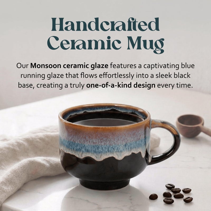 NOVA CERAMICS Large Coffee Mug - Ceramic Coffee Mug - Coffee Cups with Handle - 16 oz Coffee Mugs - Microwave & Dishwasher Safe - Gifts For Women Men Him Her - 16oz - Monsoon - Image 2