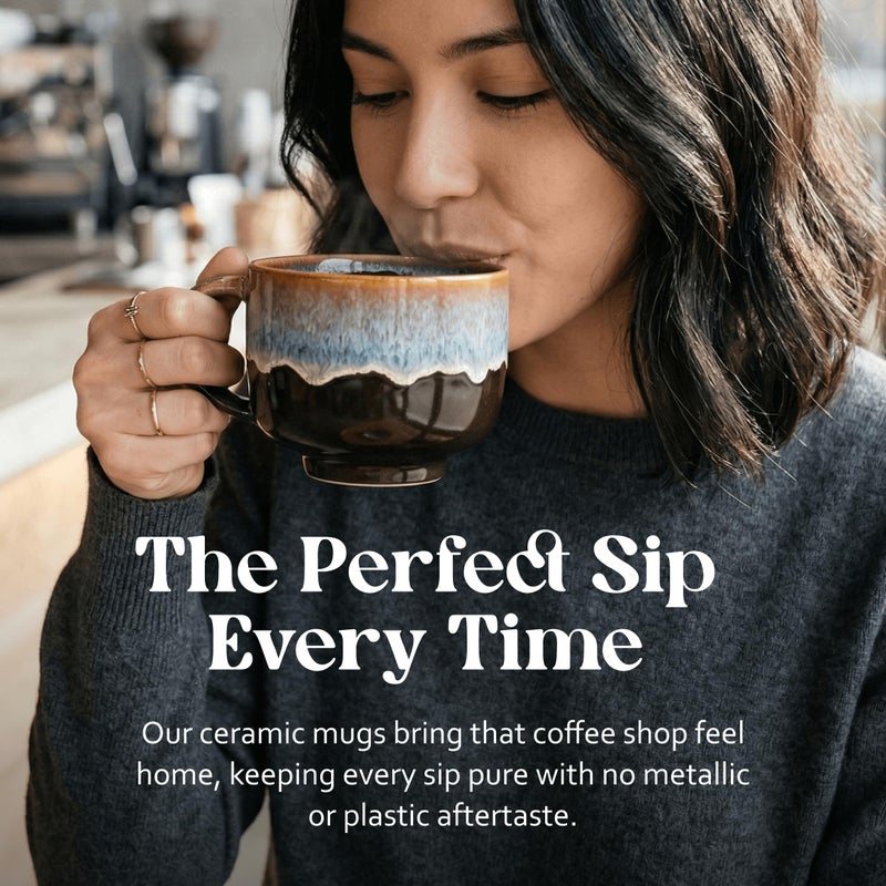 NOVA CERAMICS Large Coffee Mug - Ceramic Coffee Mug - Coffee Cups with Handle - 16 oz Coffee Mugs - Microwave & Dishwasher Safe - Gifts For Women Men Him Her - 16oz - Monsoon - Image 5
