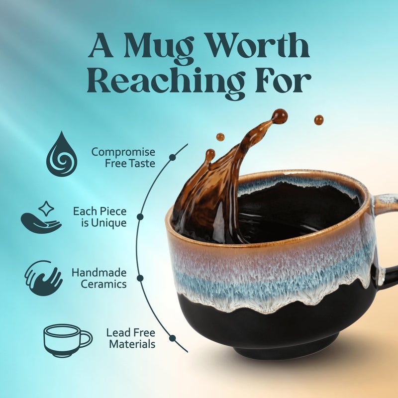 NOVA CERAMICS Large Coffee Mug - Ceramic Coffee Mug - Coffee Cups with Handle - 16 oz Coffee Mugs - Microwave & Dishwasher Safe - Gifts For Women Men Him Her - 16oz - Monsoon - Image 3