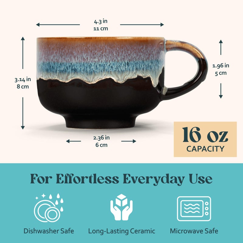 NOVA CERAMICS Large Coffee Mug - Ceramic Coffee Mug - Coffee Cups with Handle - 16 oz Coffee Mugs - Microwave & Dishwasher Safe - Gifts For Women Men Him Her - 16oz - Monsoon - Image 4