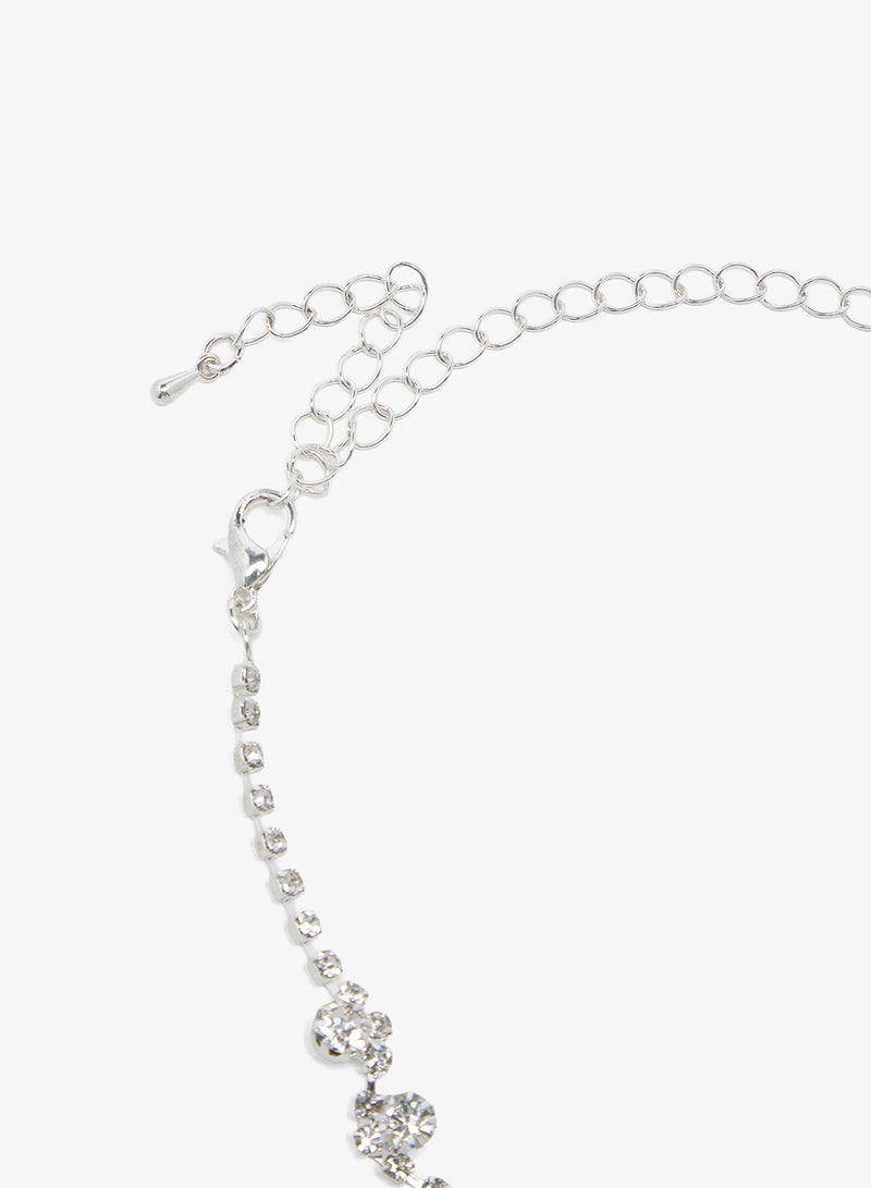 ELLA Silver Diamonte Rhinestone Jewelry Set Choker Bracelet  Earrings - Image 4
