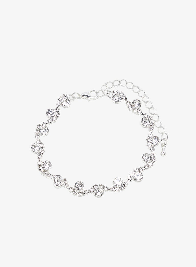 ELLA Silver Diamonte Rhinestone Jewelry Set Choker Bracelet  Earrings - Image 5