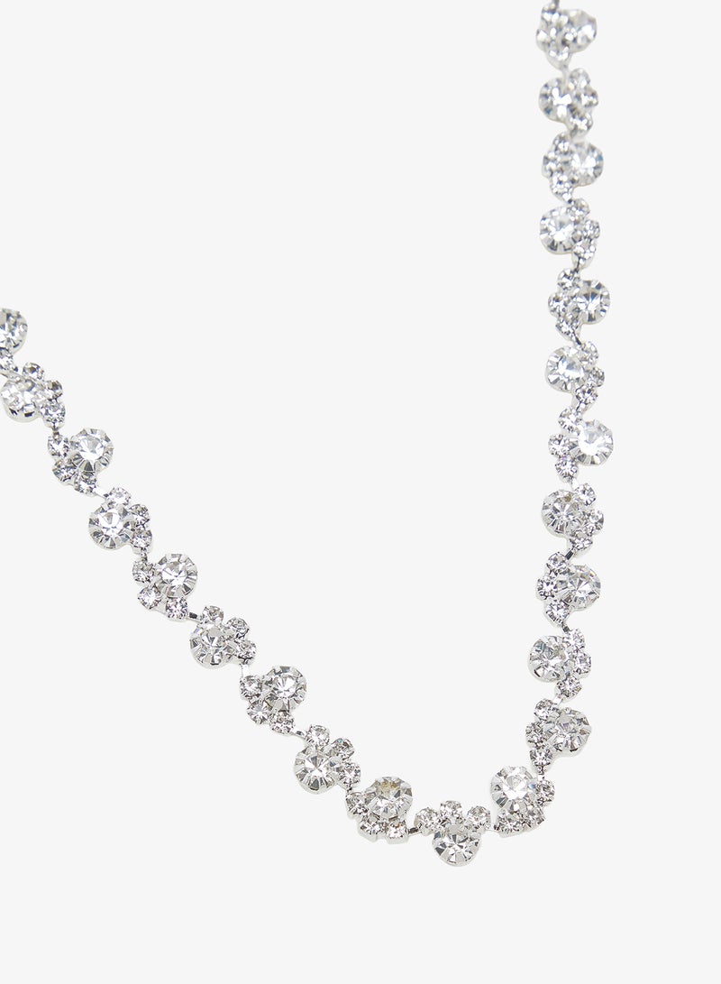 ELLA Silver Diamonte Rhinestone Jewelry Set Choker Bracelet  Earrings - Image 3