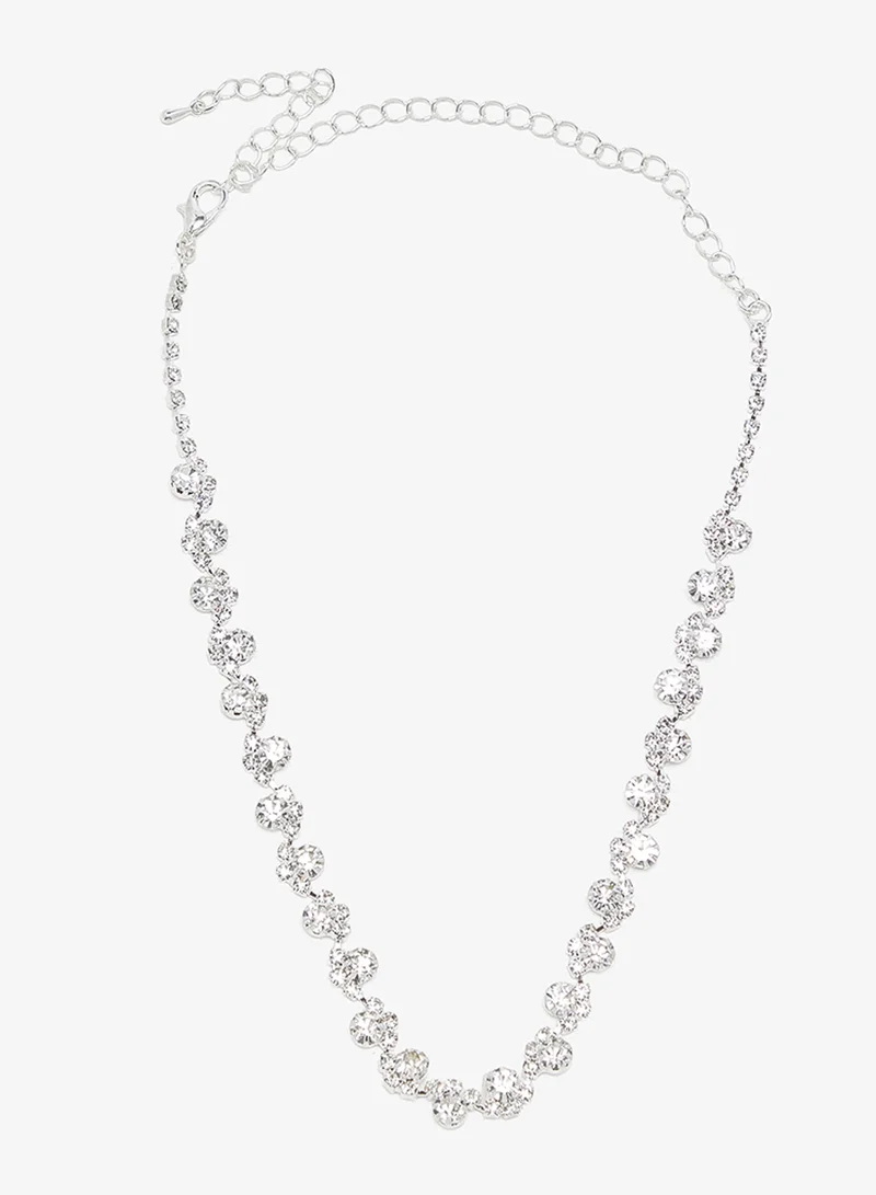 ELLA Silver Diamonte Rhinestone Jewelry Set Choker Bracelet  Earrings