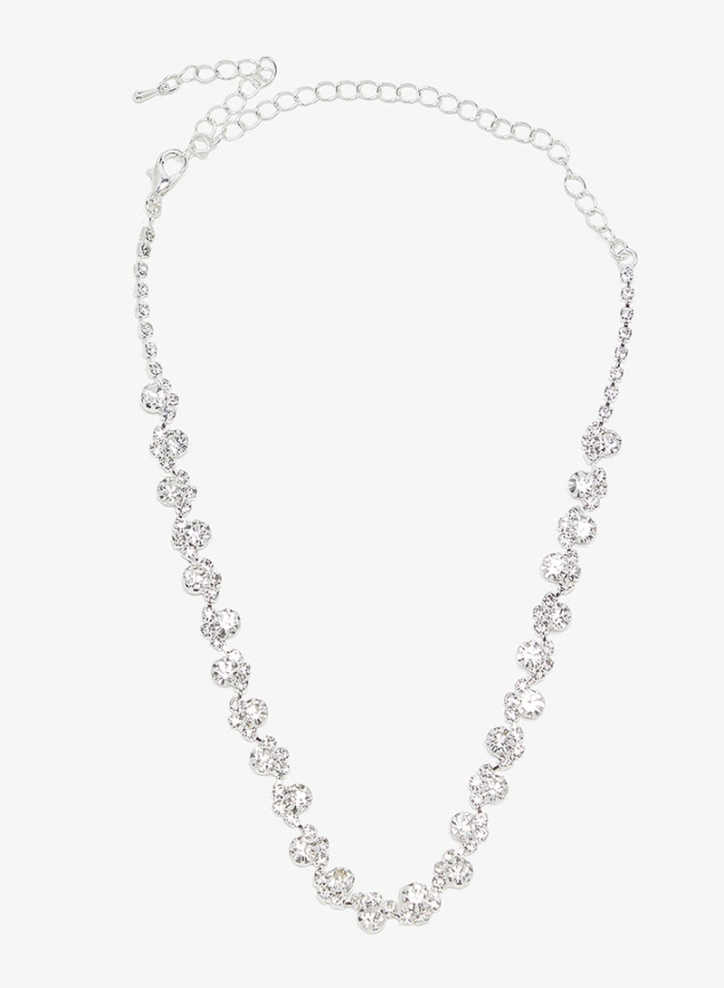 ELLA Silver Diamonte Rhinestone Jewelry Set Choker Bracelet  Earrings - Image 2