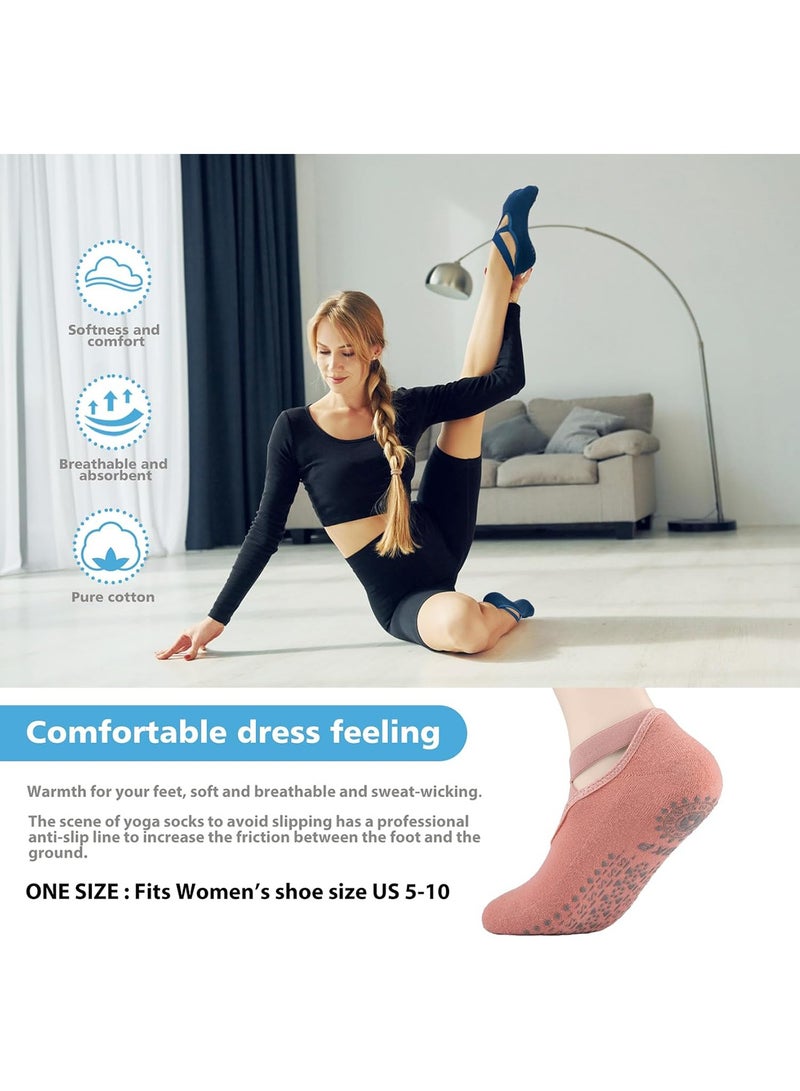 Umiwin 4 Pairs Yoga Pilates Socks Yoga Socks Anti-Skid Breathable Fitness Yoga Pilate Socks Non-Slip Cotton Socks Workout Socks - Image 3
