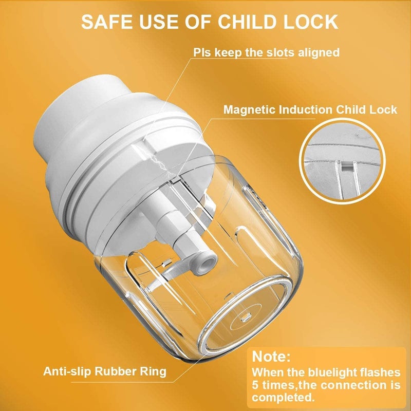 Sunhanny Electric Garlic Chopper Mini, Garlic Masher Crusher, Food Processor Small with Garlic Peeler And Spoon (250ML/8.5FL OZ, White) - Image 4