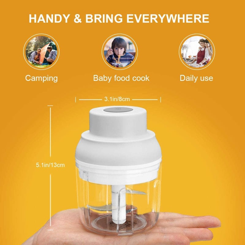 Sunhanny Electric Garlic Chopper Mini, Garlic Masher Crusher, Food Processor Small with Garlic Peeler And Spoon (250ML/8.5FL OZ, White) - Image 5