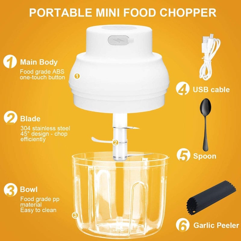Sunhanny Electric Garlic Chopper Mini, Garlic Masher Crusher, Food Processor Small with Garlic Peeler And Spoon (250ML/8.5FL OZ, White) - Image 2