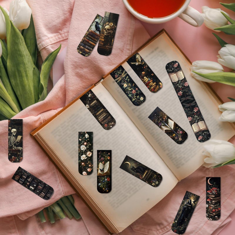 Wxiben Dark Academia Magnetic Bookmark - 30 Pcs Gothic Flower Book Mark Magnets Retro Aesthetic Bookmarks Magnetic Skull Plants Dragonfly Book Markers Page Clip for Women Students Teacher Reading Gift - Image 5