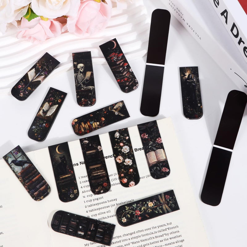 Wxiben Dark Academia Magnetic Bookmark - 30 Pcs Gothic Flower Book Mark Magnets Retro Aesthetic Bookmarks Magnetic Skull Plants Dragonfly Book Markers Page Clip for Women Students Teacher Reading Gift - Image 4