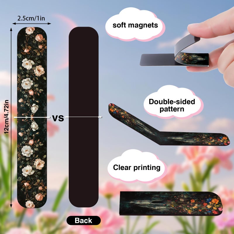 Wxiben Dark Academia Magnetic Bookmark - 30 Pcs Gothic Flower Book Mark Magnets Retro Aesthetic Bookmarks Magnetic Skull Plants Dragonfly Book Markers Page Clip for Women Students Teacher Reading Gift - Image 2