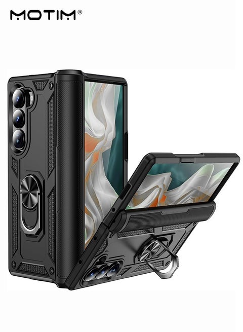 Samsung Galaxy Z Fold 6 Folding Case with Armor Design, Heavy Duty Built In Kickstand, Rotable Ring Holder, Scratch-Proof, Drop-Proof Protection Phone Case Cover