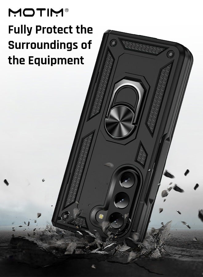 Samsung Galaxy Z Fold 6 Folding Case with Armor Design, Heavy Duty Built In Kickstand, Rotable Ring Holder, Scratch-Proof, Drop-Proof Protection Phone Case Cover