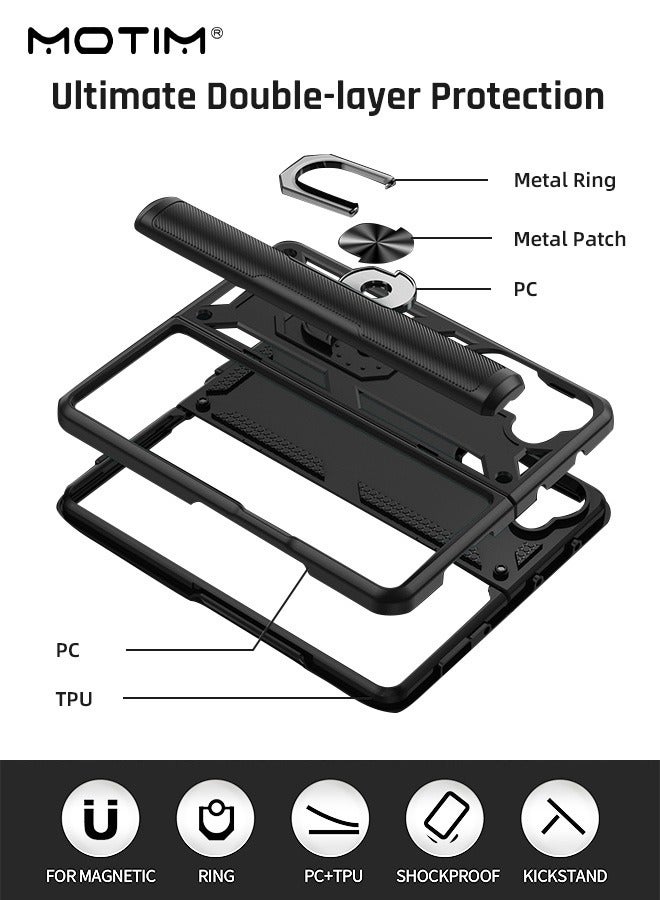 Samsung Galaxy Z Fold 6 Folding Case with Armor Design, Heavy Duty Built In Kickstand, Rotable Ring Holder, Scratch-Proof, Drop-Proof Protection Phone Case Cover