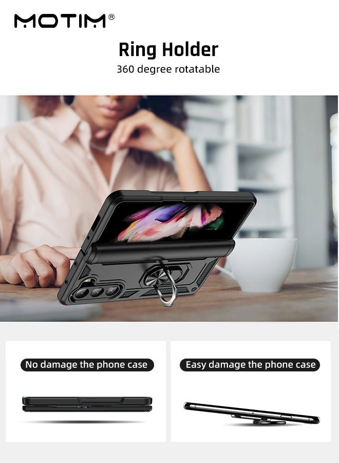 Samsung Galaxy Z Fold 6 Folding Case with Armor Design, Heavy Duty Built In Kickstand, Rotable Ring Holder, Scratch-Proof, Drop-Proof Protection Phone Case Cover