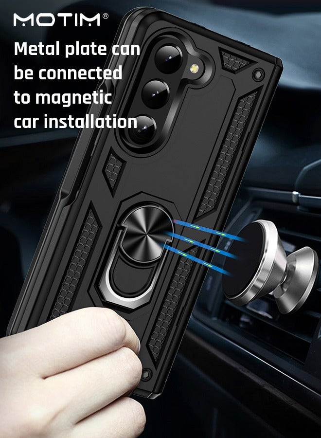 Samsung Galaxy Z Fold 6 Folding Case with Armor Design, Heavy Duty Built In Kickstand, Rotable Ring Holder, Scratch-Proof, Drop-Proof Protection Phone Case Cover