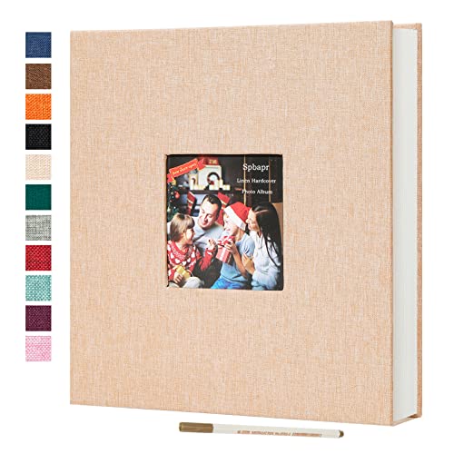 Spbapr Large Photo Album Self Adhesive 4x6 5x7 8x10 10x12 Pictures Magnetic Scrapbook 40 Blank Pages Linen Cover DIY Album with A Metal Pen Khaki - Image 1