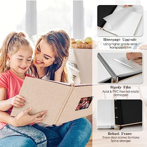 Spbapr Large Photo Album Self Adhesive 4x6 5x7 8x10 10x12 Pictures Magnetic Scrapbook 40 Blank Pages Linen Cover DIY Album with A Metal Pen Khaki - Image 3