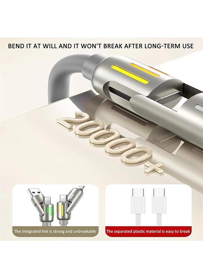 4 in 1 Charging Cable 240W 4-in-1 USB C Cable Multi Charger Cable with Breathing Light Portable Fast Charging & Data Sync Silicone Type C Charger Cord (Gray, 2 Meter)