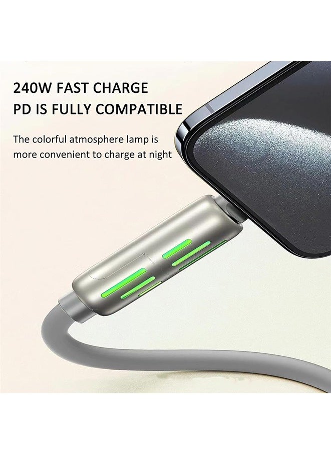 4 in 1 Charging Cable 240W 4-in-1 USB C Cable Multi Charger Cable with Breathing Light Portable Fast Charging & Data Sync Silicone Type C Charger Cord (Gray, 2 Meter)
