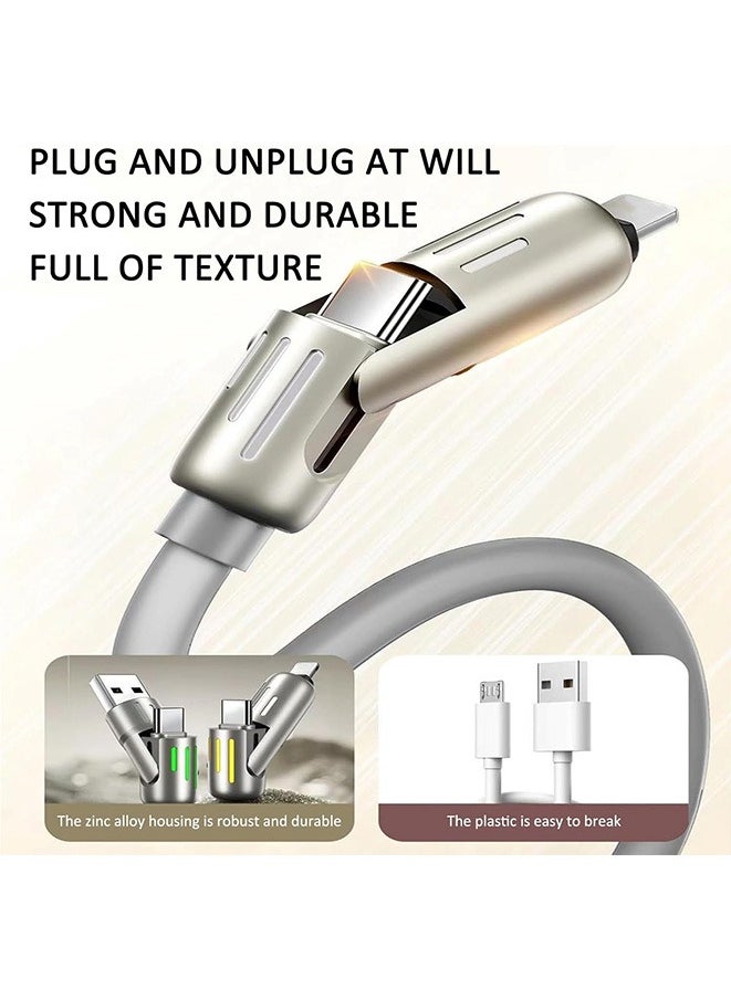 4 in 1 Charging Cable 240W 4-in-1 USB C Cable Multi Charger Cable with Breathing Light Portable Fast Charging & Data Sync Silicone Type C Charger Cord (Gray, 2 Meter)