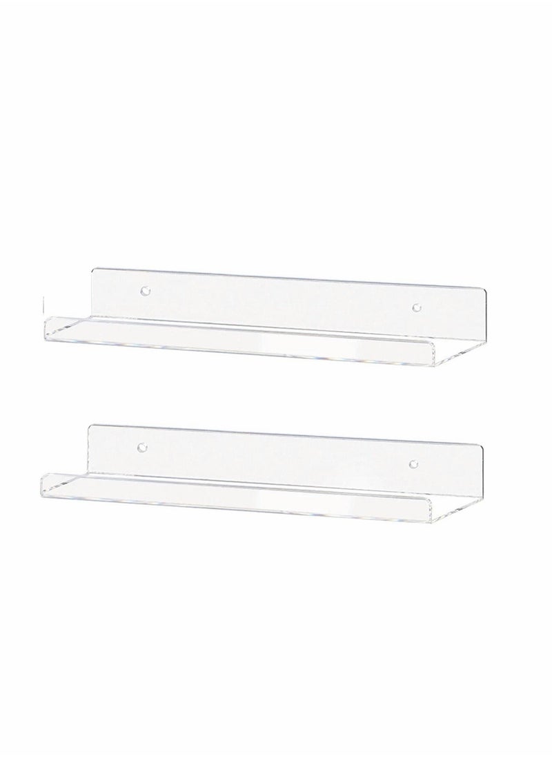 Excefore - Clear Acrylic Shelf Invisible Floating Wall Ledge Bookshelf Organizer, Book Display Shelves Wall Mounted (15 Inch 2 Pack) - Image 1
