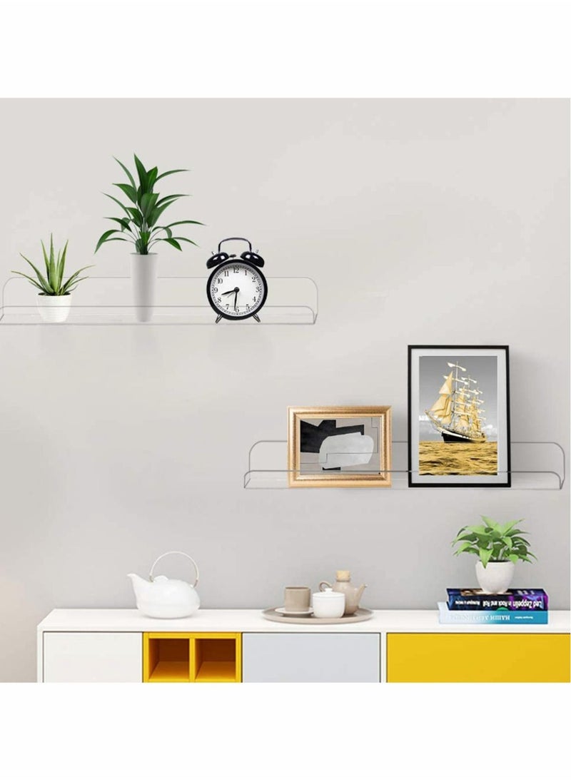 Excefore - Clear Acrylic Shelf Invisible Floating Wall Ledge Bookshelf Organizer, Book Display Shelves Wall Mounted (15 Inch 2 Pack) - Image 1
