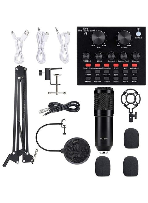 ZERIFAM Podcast Equipment Set, BM-800 Mic Kit with V8 Live Sound Card, Condenser PC Gaming Mic with Professional Audio Mixer, Prefect for Streaming, Computer, Singing, Youtube, Recording (Black)