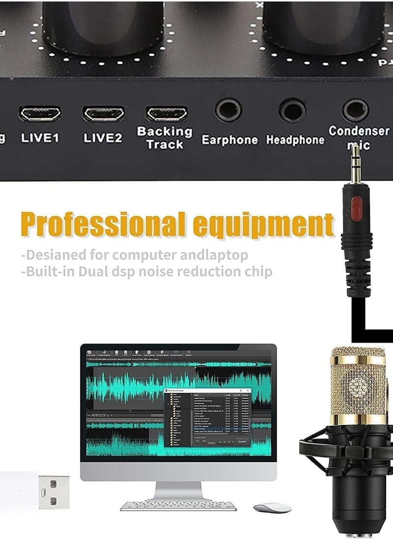 ZERIFAM - ZERIFAM Podcast Equipment Set, BM-800 Mic Kit with V8 Live Sound Card, Condenser PC Gaming Mic with Professional Audio Mixer, Prefect for Streaming, Computer, Singing, Youtube, Recording (Black) - Image 1