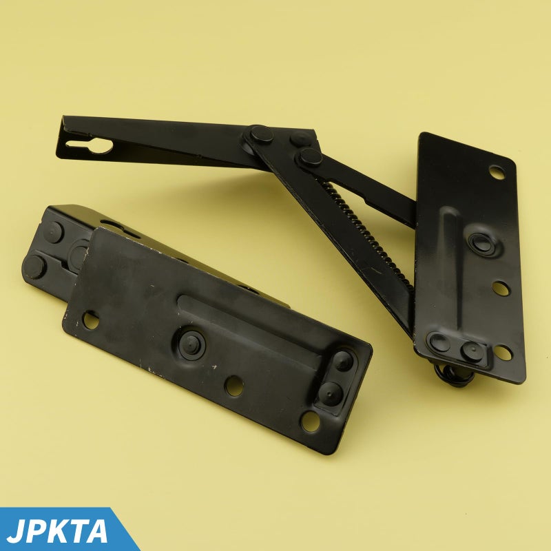 JPKTA 2 Pcs 80 Degree Bench Seat Hinge Foldable Lifting Bracket Heavy Duty Black Spring Hinges Widely Used in Toy Box Chest,Piano Stool,Folding Sofa Bed Corner Cabinet,Furniture Storage Support Hinges - Image 5